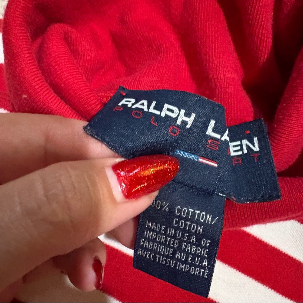 Vintage RALPH LAUREN red white Striped Cotton Turtleneck Sweater size S - Picture 7 of 7